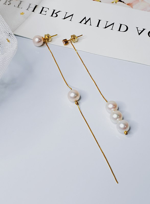 【La Corser】マルチウェア天然海水7-8.5mmアコヤ真珠ピアス18Kゴールド海水ピアス、彼女へのギフトとしてエレガント