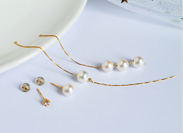 【La Corser】マルチウェア天然海水7-8.5mmアコヤ真珠ピアス18Kゴールド海水ピアス、彼女へのギフトとしてエレガント