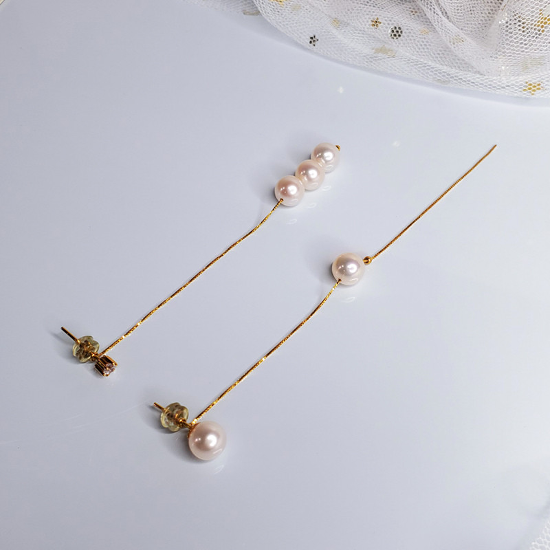 【La Corser】マルチウェア天然海水7-8.5mmアコヤ真珠ピアス18Kゴールド海水ピアス、彼女へのギフトとしてエレガント