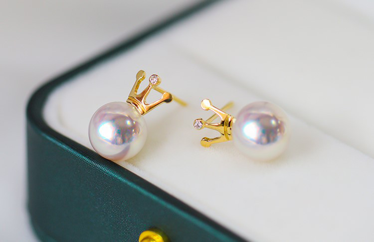 【La Corser】日本製天然海水7.5-8.5mmアコヤ真珠ラウンドパールピアス レディース 18Kゴールド 強い光 気質