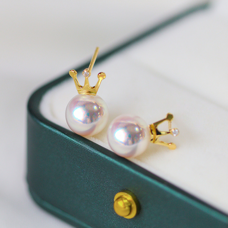 【La Corser】日本製天然海水7.5-8.5mmアコヤ真珠ラウンドパールピアス レディース 18Kゴールド 強い光 気質