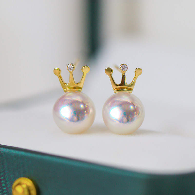 【La Corser】日本製天然海水7.5-8.5mmアコヤ真珠ラウンドパールピアス レディース 18Kゴールド 強い光 気質