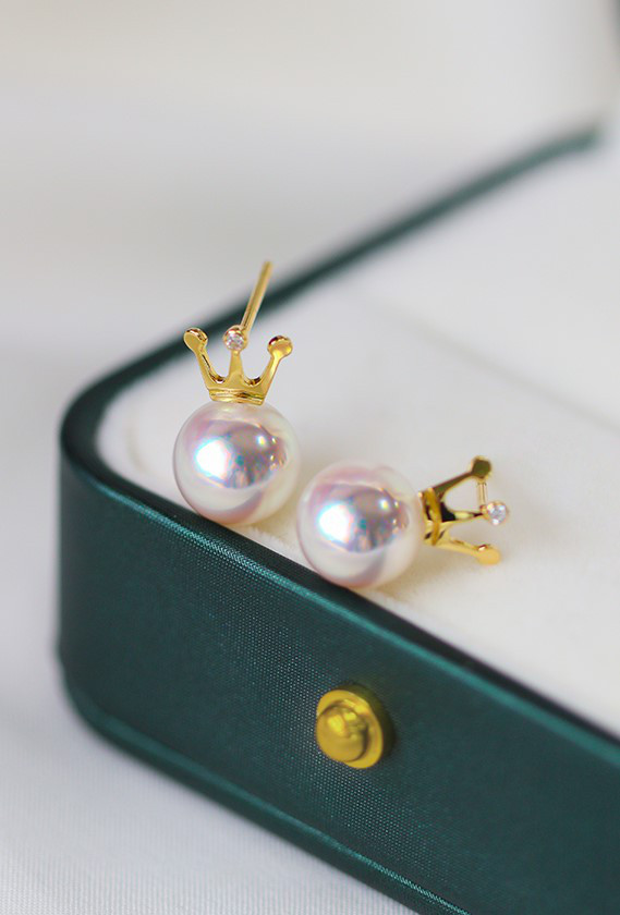 【La Corser】日本製天然海水7.5-8.5mmアコヤ真珠ラウンドパールピアス レディース 18Kゴールド 強い光 気質