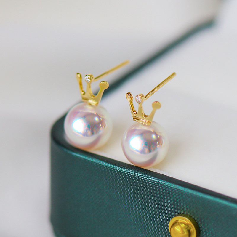 【La Corser】日本製天然海水7.5-8.5mmアコヤ真珠ラウンドパールピアス レディース 18Kゴールド 強い光 気質