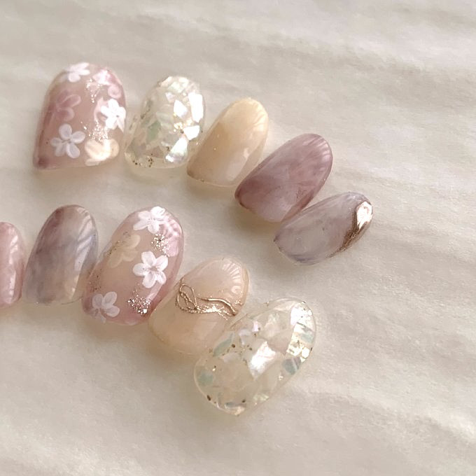 春の喜び　　〜ブライダル　ウェディング　前撮り　成人式　お呼ばれ　ネイルチップ〜【NO.F004】