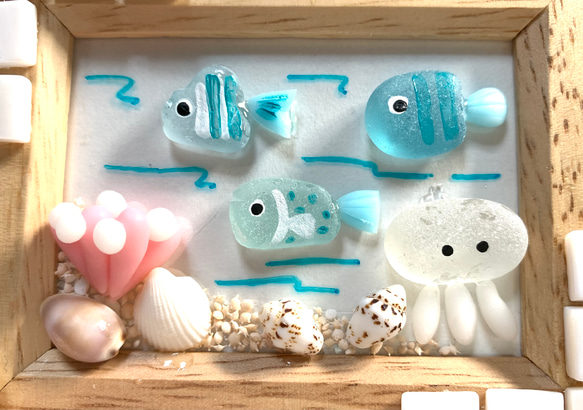 ☆シーグラスのお魚とクラゲのミニフレーム(1点限定品) 3枚目の画像