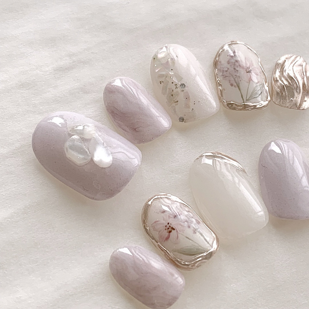 夢見の花　　〜ブライダル　ウェディング　前撮り　成人式　お呼ばれ　ネイルチップ〜【NO.F006】