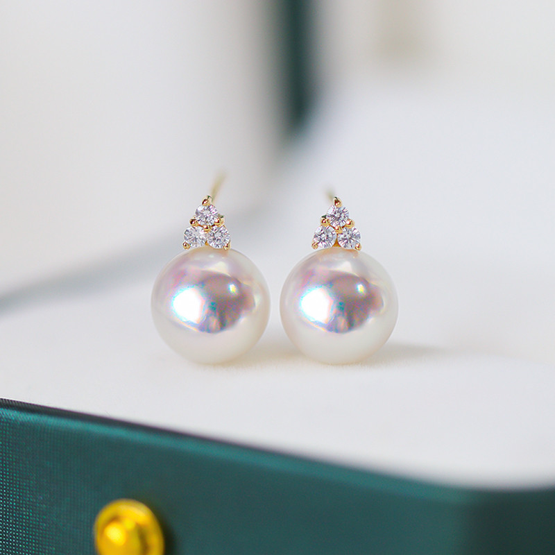 【La Corser】シンプル プリンセス 日本製 7-9.5mm アコヤ真珠 天然真珠 ピアス 18Kゴールド ダイヤモンドイ