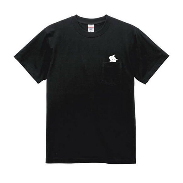 猫 ポケットTシャツ ポケットから外を覗くニャンコ【受注生産】 T