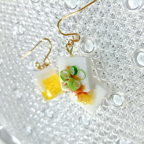 生中＆冷奴ピアスorイヤリング♡ ミニチュア、食品サンプル、フェイク