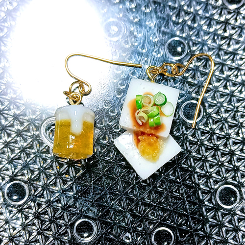 生中＆冷奴ピアスorイヤリング♡ ミニチュア、食品サンプル、フェイク