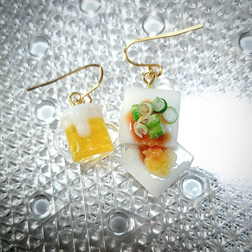 生中＆冷奴ピアスorイヤリング♡ ミニチュア、食品サンプル、フェイク