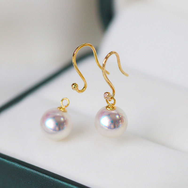 【La Corser】日本製 輸入 7-9.5mm アコヤ 天然海水真珠 ピアス 耳かけ 18Kゴールド ピアス 高級