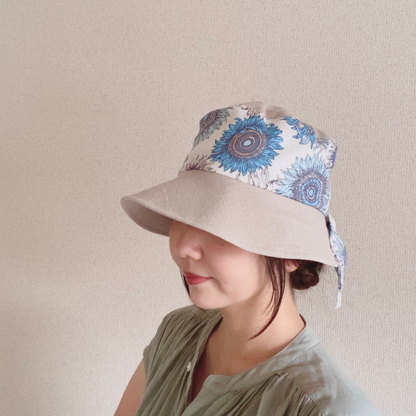 《creema限定》ヒマワリのバケットハット＊清涼UVカット＊夏の誕生花2025【受注制作】SS/S/M/L/LL 4枚目の画像