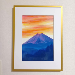 富士山　オイルパステル原画　A4サイズ 額無し 風景画 富士山 花の絵 パステル画 アート ヒーリング オイル