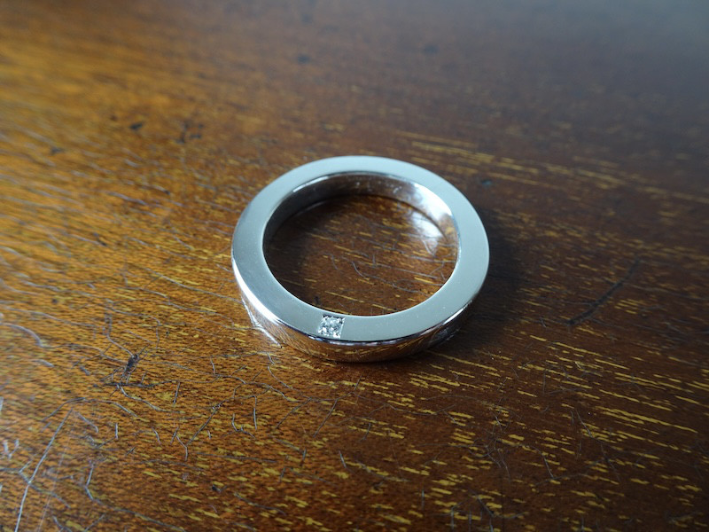 仁尾彫金『一つ星ダイヤ、幅3mm厚み３ミリ、平打リング』ハンドメイド395