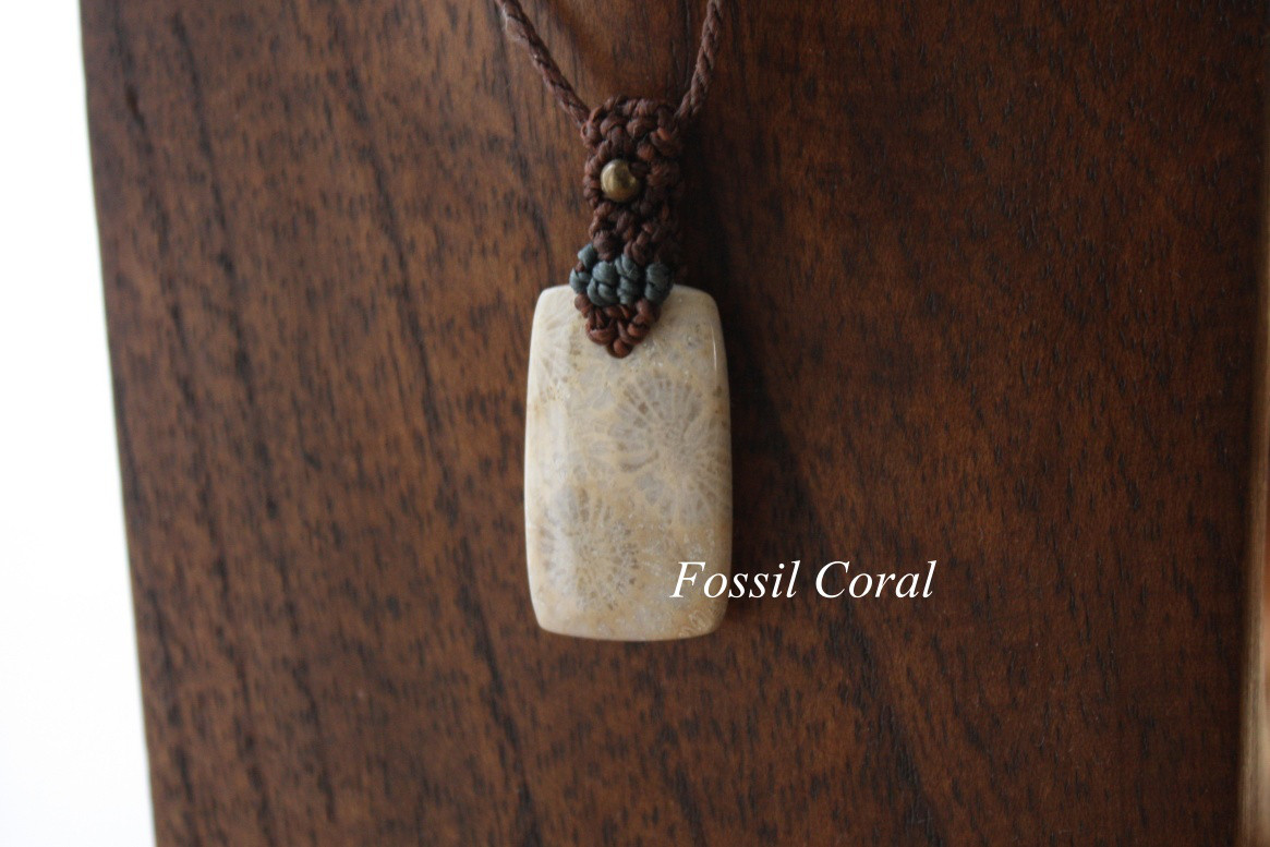 ペンダント：　長さの調節可能なかわいいフォッシルコーラルのペンダントです