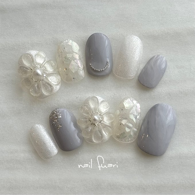 清澄の花　〜ブライダル　ウェディング　前撮り　成人式　お呼ばれ　ネイルチップ〜【NO.F0019】