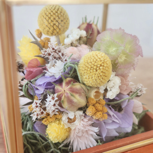 一点物・ニュアンスカラーのフラワーキューブ｜ドライ＆プリザーブド