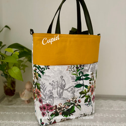 フランス輸入　華やかな植物トワルドジュイ柄の外ポケット付きＡ４対応2Way軽量トートバッグ（リボンコサージュ付き）　 6枚目の画像