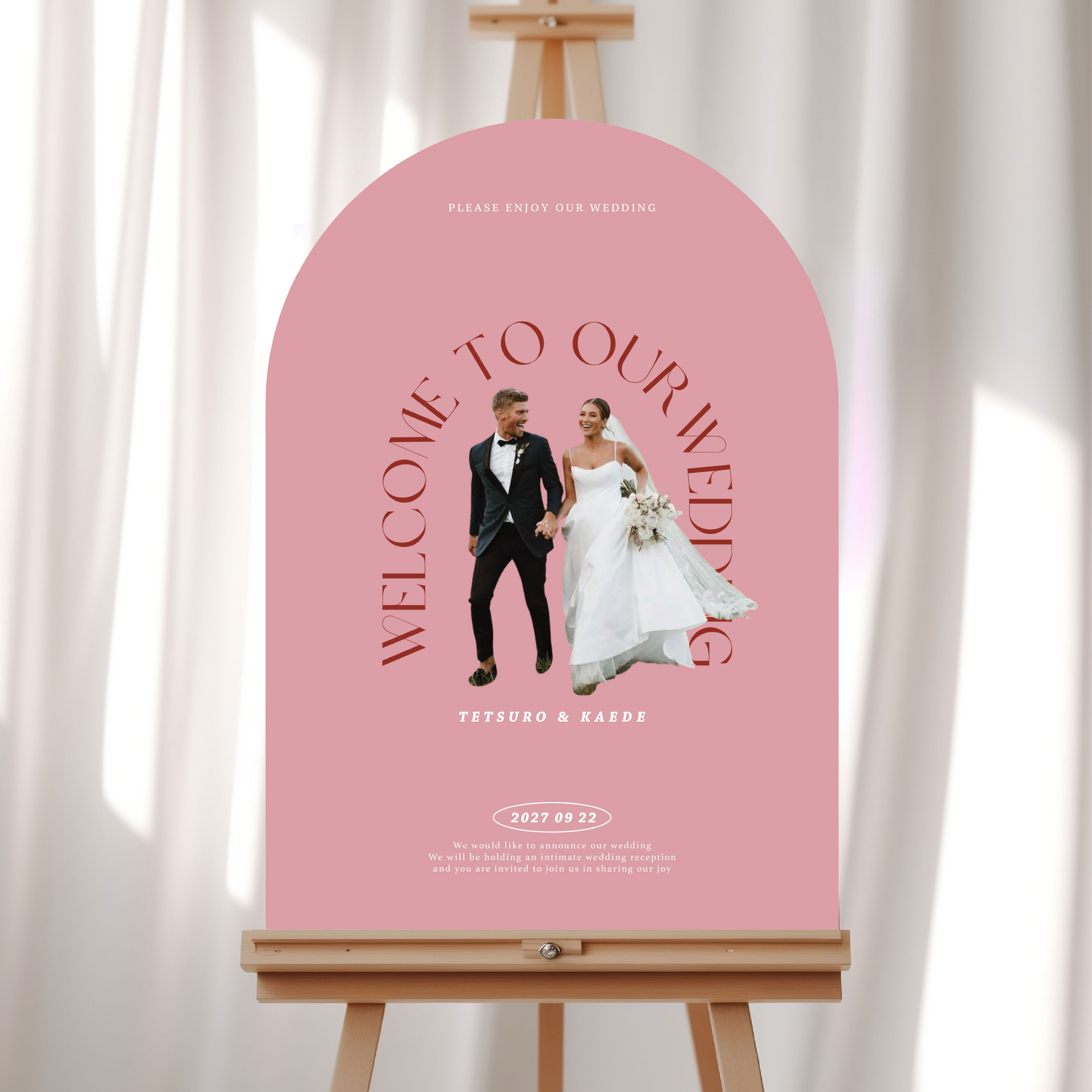 【A1/A2/A3】アーチロゴの変形デザインウェルカムボード｜切り抜き写真・名入れ｜結婚式 ウェルカムスペース