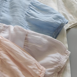 春夏│ラミー麻│レースインサート ゆったり半袖シャツ バックボタントップス 8枚目の画像