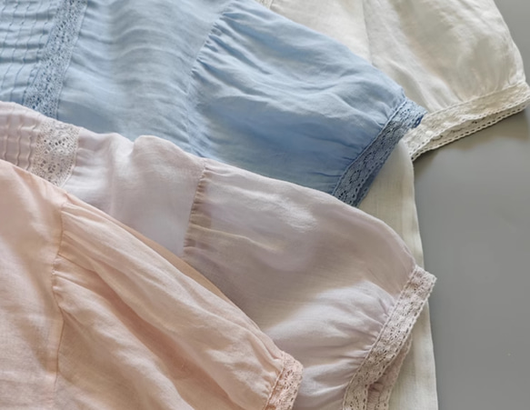 春夏│ラミー麻│レースインサート ゆったり半袖シャツ バックボタントップス 8枚目の画像
