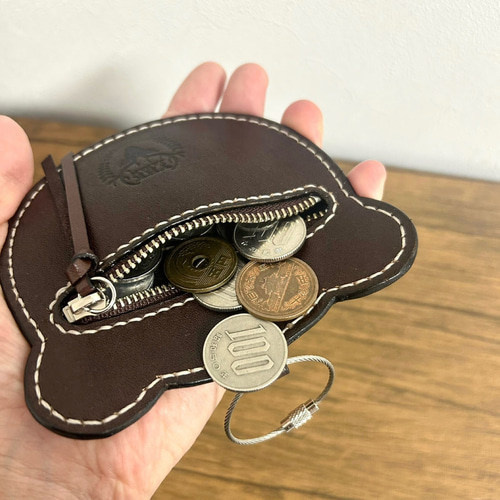 本革×手縫い」くまさん小銭入れ／カバンチャーム◇名入れ刻印