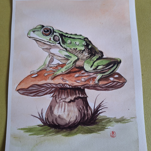 カエル　トビウオ　絵画　自作 岩绘】カエル 日本画 原画 絵画 2900deJ 通販 17267259｜Creema