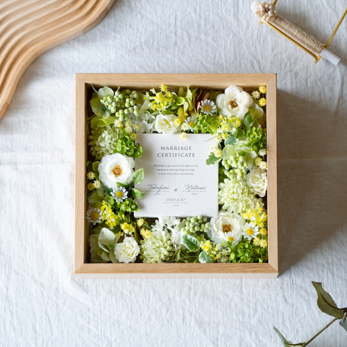 ゲスト参加型 結婚証明書】キャンバスタイプ（ホワイトグリーン
