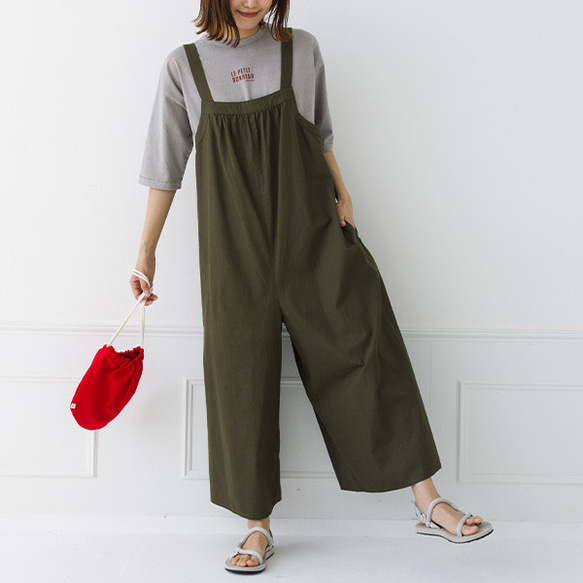 【30％OFF】体系カバー コットン100％ ワイド サロペットパンツ 1枚目の画像