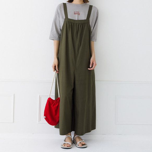 【30％OFF】体系カバー コットン100％ ワイド サロペットパンツ 3枚目の画像