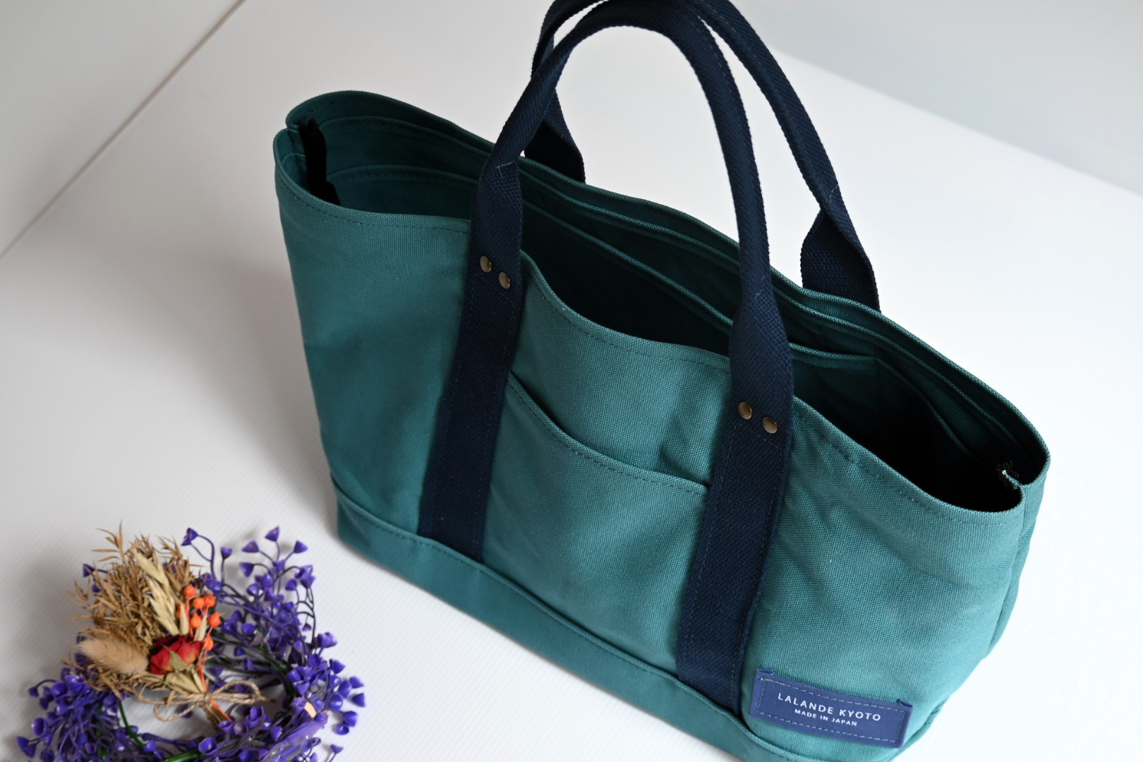 【送料無料】京の帆布制カバン　トートバッグ（ターコイズグリーン）８号帆布　Mサイズ