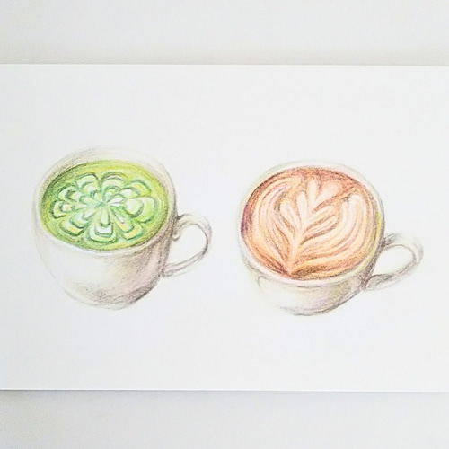 色鉛筆画 原画 1点物 ラテアート イラスト ハガキサイズ イラスト