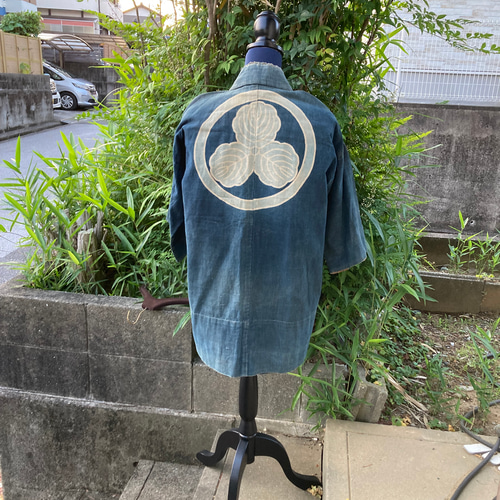 藍染め 赤穂浅野家家紋付 野良着 古着 古布 レトロポップ ボロ藍染め