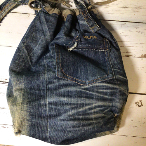 デニムジーンズリメイク巾着ショルダートートバッグbag-0020
