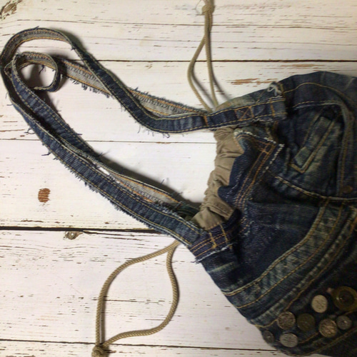 デニムジーンズリメイク巾着ショルダートートバッグbag-0020