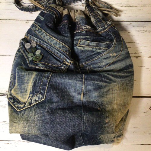 デニムジーンズリメイク巾着ショルダートートバッグbag-0020