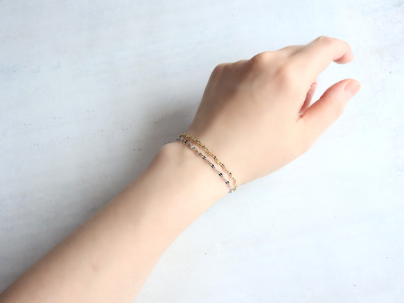 ☆新作☆煌めく ペタルチェーンブレスレット つけっぱなしOK 錆びないサージカルステンレス【gold & silver】 9枚目の画像