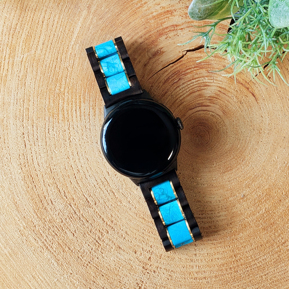 GooglePixelWatch グーグル ピクセル ウォッチ 木製バンド ターコイズ×サンダルウッド 20mm幅