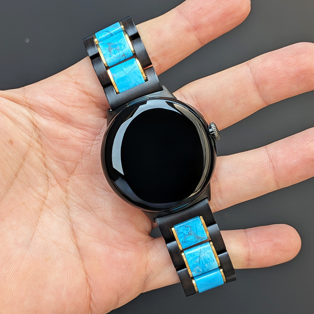 GooglePixelWatch グーグル ピクセル ウォッチ 木製バンド ターコイズ×サンダルウッド 20mm幅