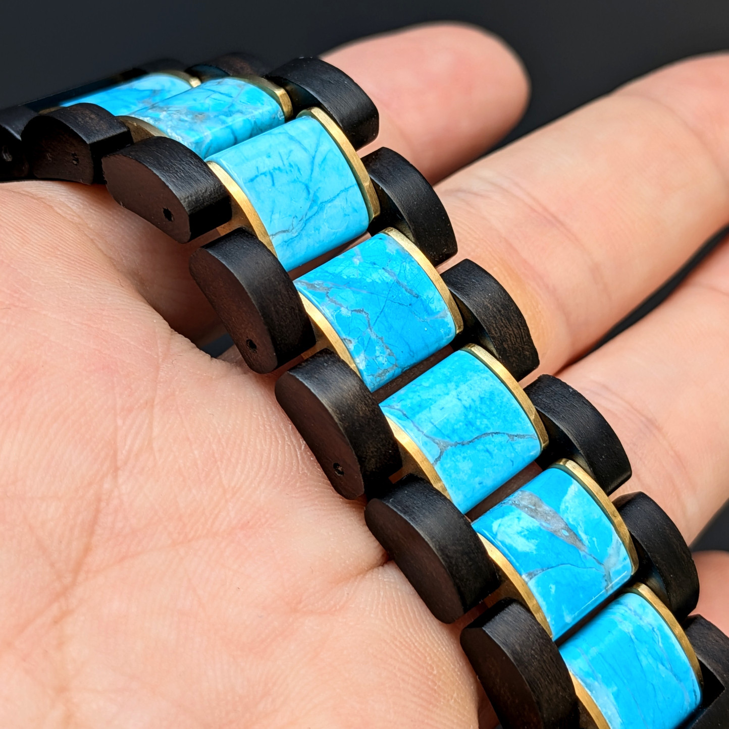 GooglePixelWatch グーグル ピクセル ウォッチ 木製バンド ターコイズ×サンダルウッド 20mm幅