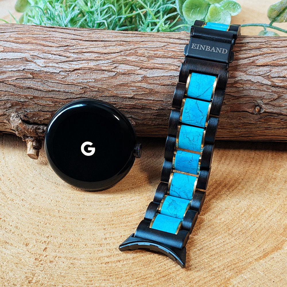 GooglePixelWatch グーグル ピクセル ウォッチ 木製バンド ターコイズ×サンダルウッド 20mm幅