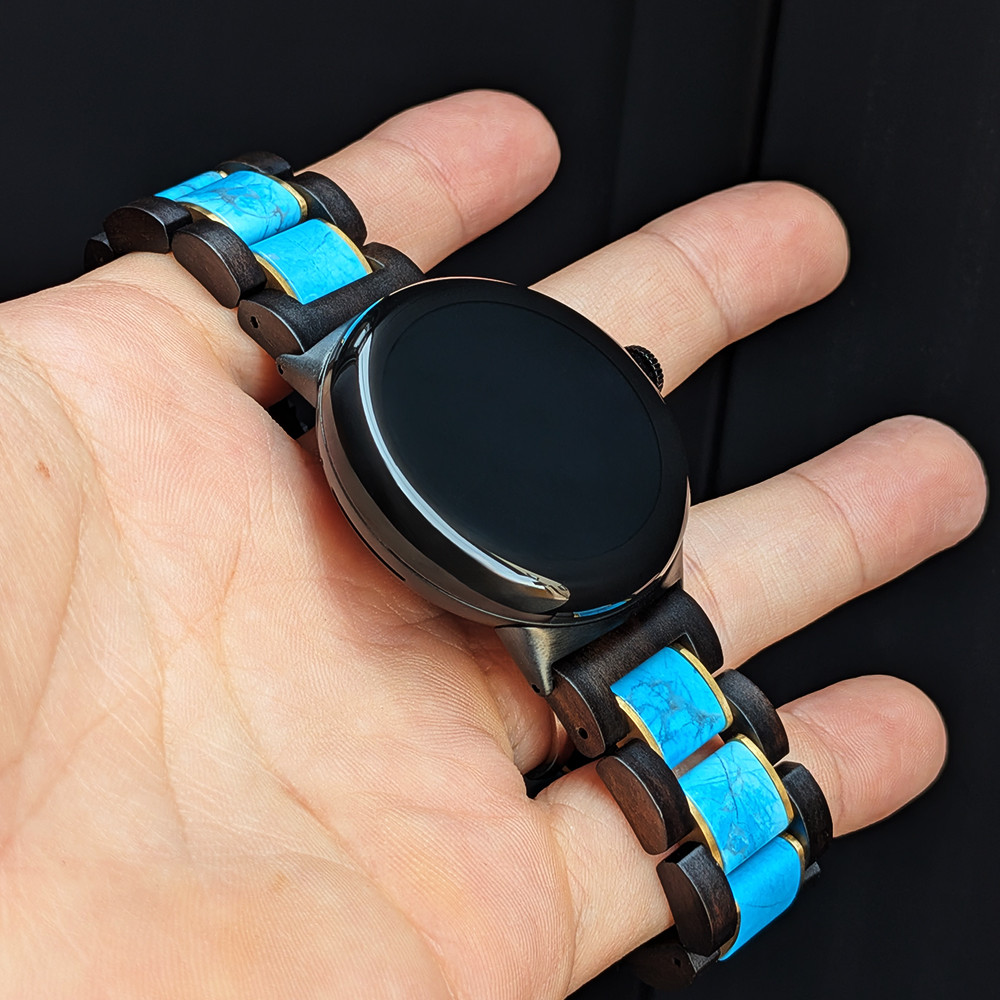 GooglePixelWatch グーグル ピクセル ウォッチ 木製バンド ターコイズ×サンダルウッド 20mm幅