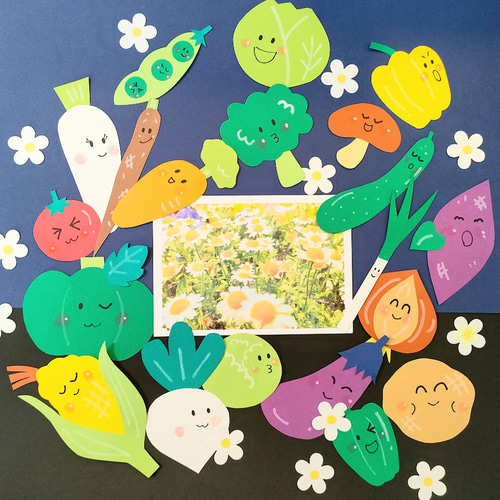 画用紙 夏 野菜 給食 色紙 壁面 アルバム 飾り ～野菜20種類で元気