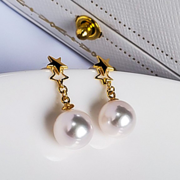 【La Corser】スタースタイル 日本製 7.5-9.5mm アコヤ 天然海水真珠 ピアス ラウンドパール 18Kゴールドピ