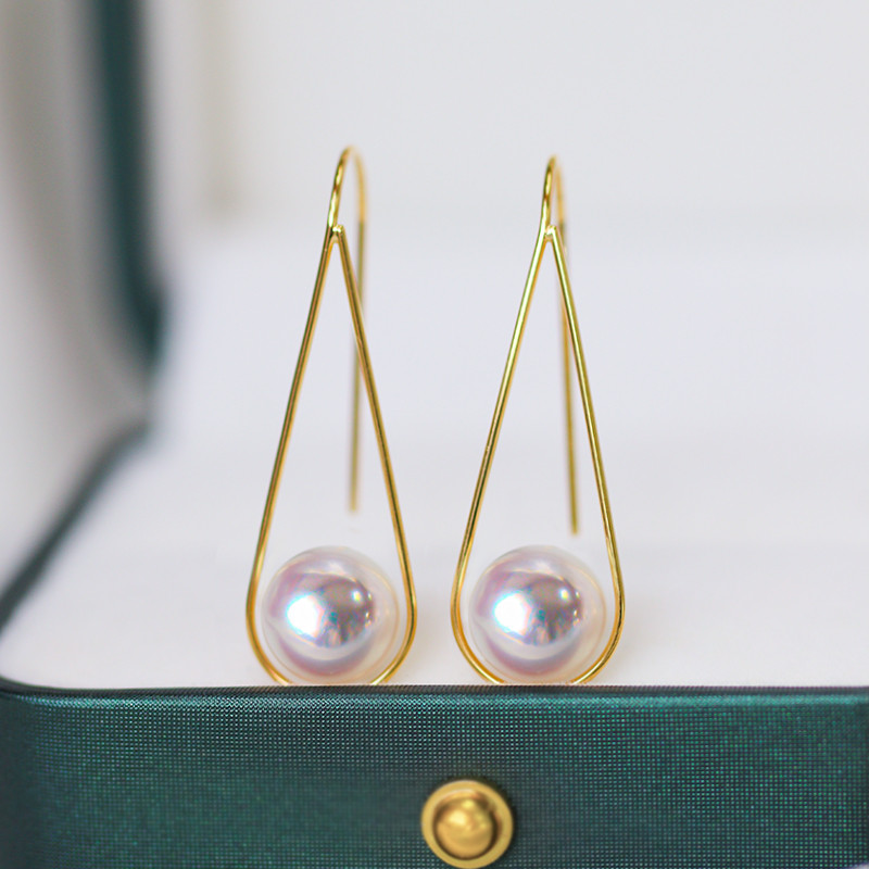 【La Corser】パーソナライズされた日本製7-9.5mmアコヤ天然海水真珠ピアス 耳かけ式 天国のような18Kゴールドピア