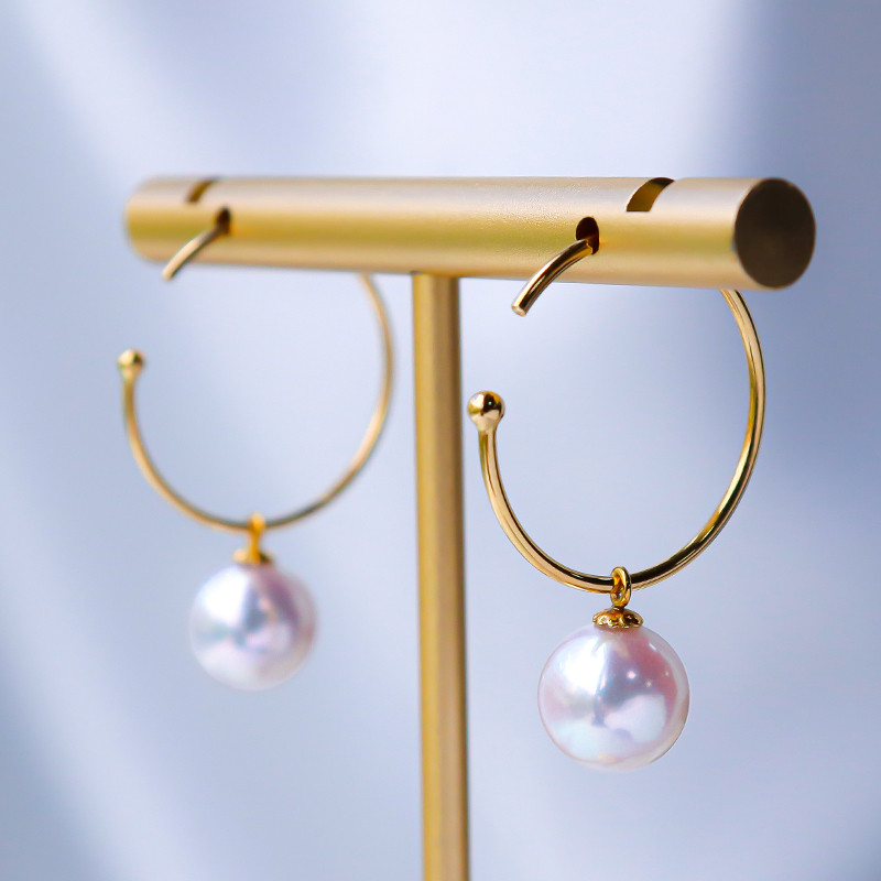 【La Corser】Big C 日本製 7-9.5mm アコヤ天然海水真珠ピアス 18Kゴールドピアス ラウンドパール 明るい