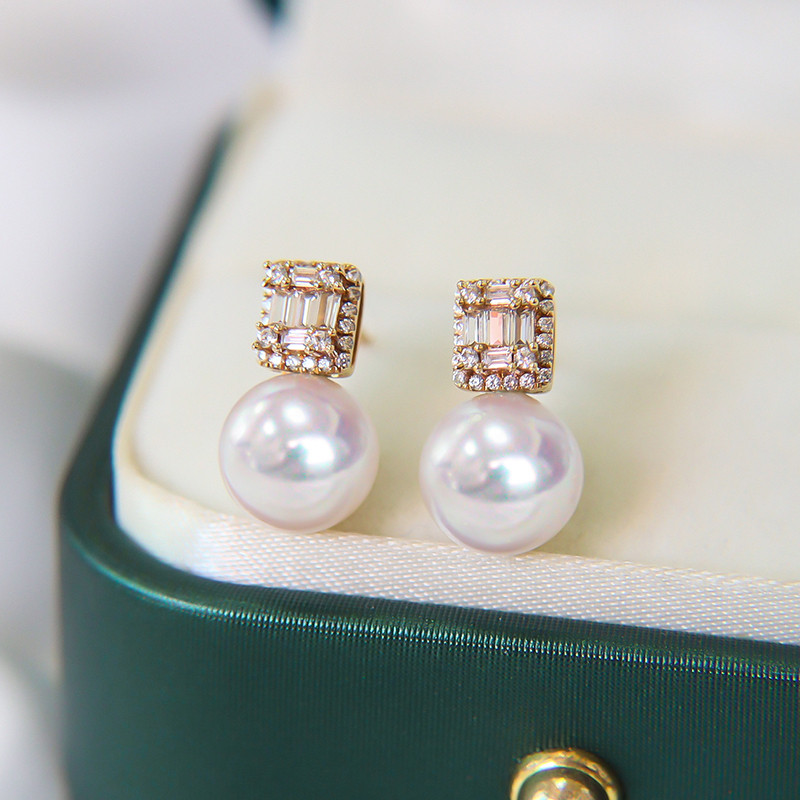 【La Corser】日本製天然7-9.5mmアコヤ真珠ピアス、18Kゴールド象嵌デザイン、女神級ピアス