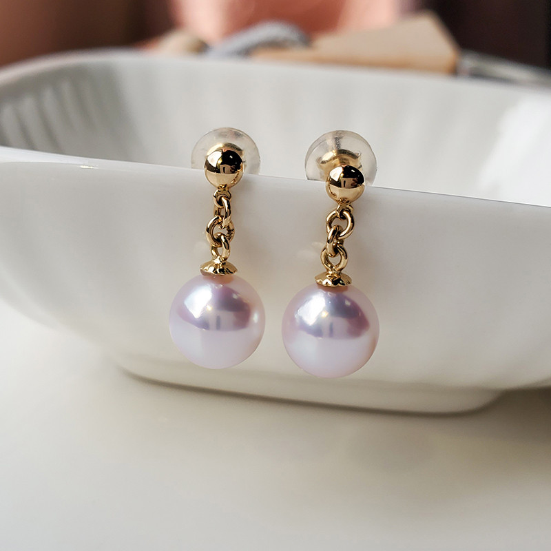 【La Corser】絶妙で多用途な日本製7-9.5mmアコヤ天然海水真珠イヤリング、イヤリングスタッド、イヤリングワイヤー、1